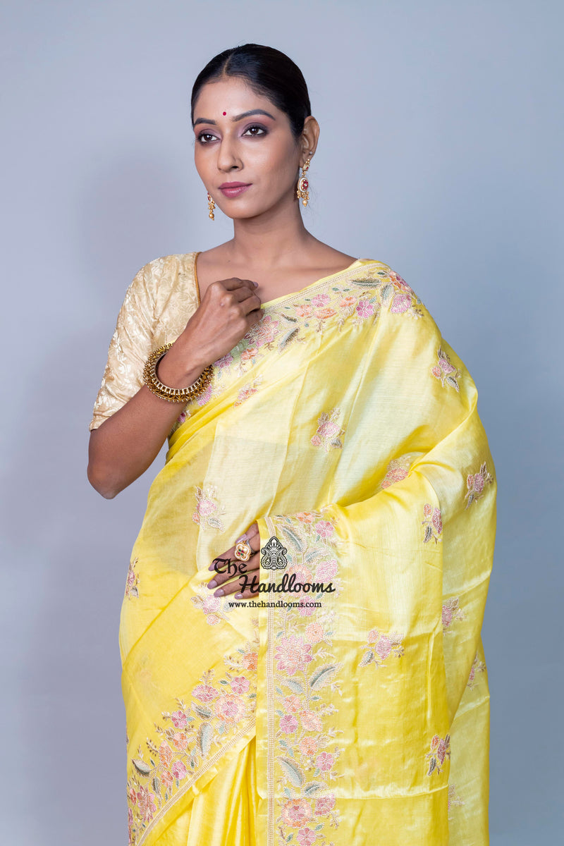 Tussar Silk Handloom Banarasi Saree With Chikankari