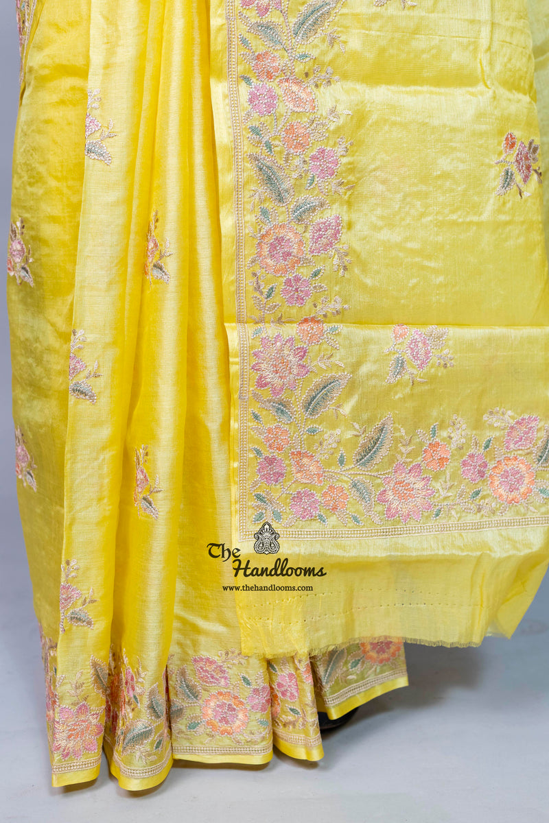 Tussar Silk Handloom Banarasi Saree With Chikankari