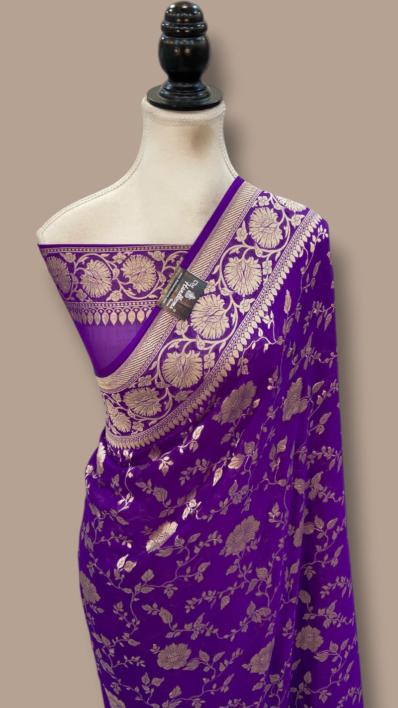 Pure Khaddi Georgette Handloom Banarasi Saree - Silver Zari