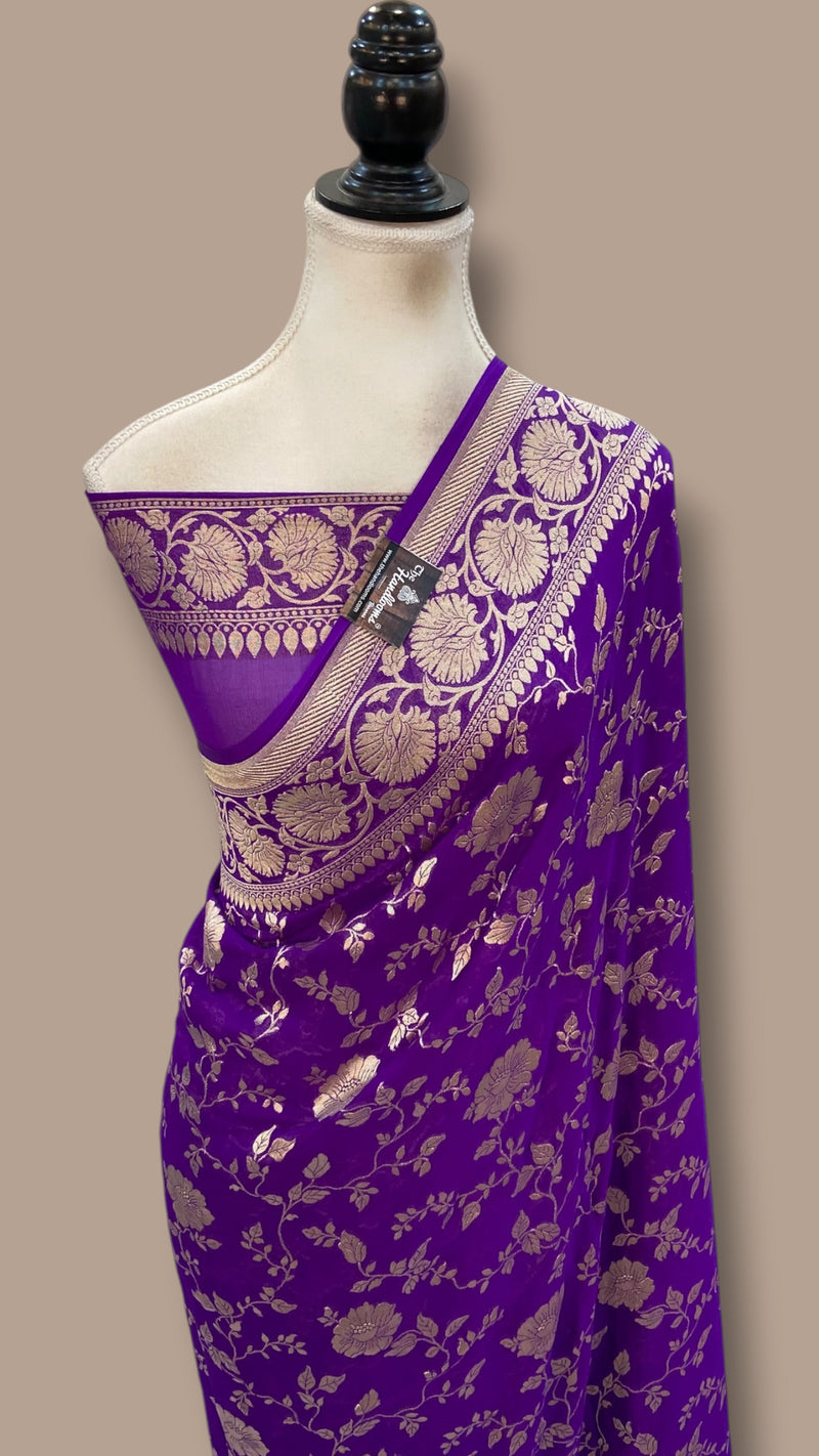 Pure Khaddi Georgette Handloom Banarasi Saree - Silver Zari