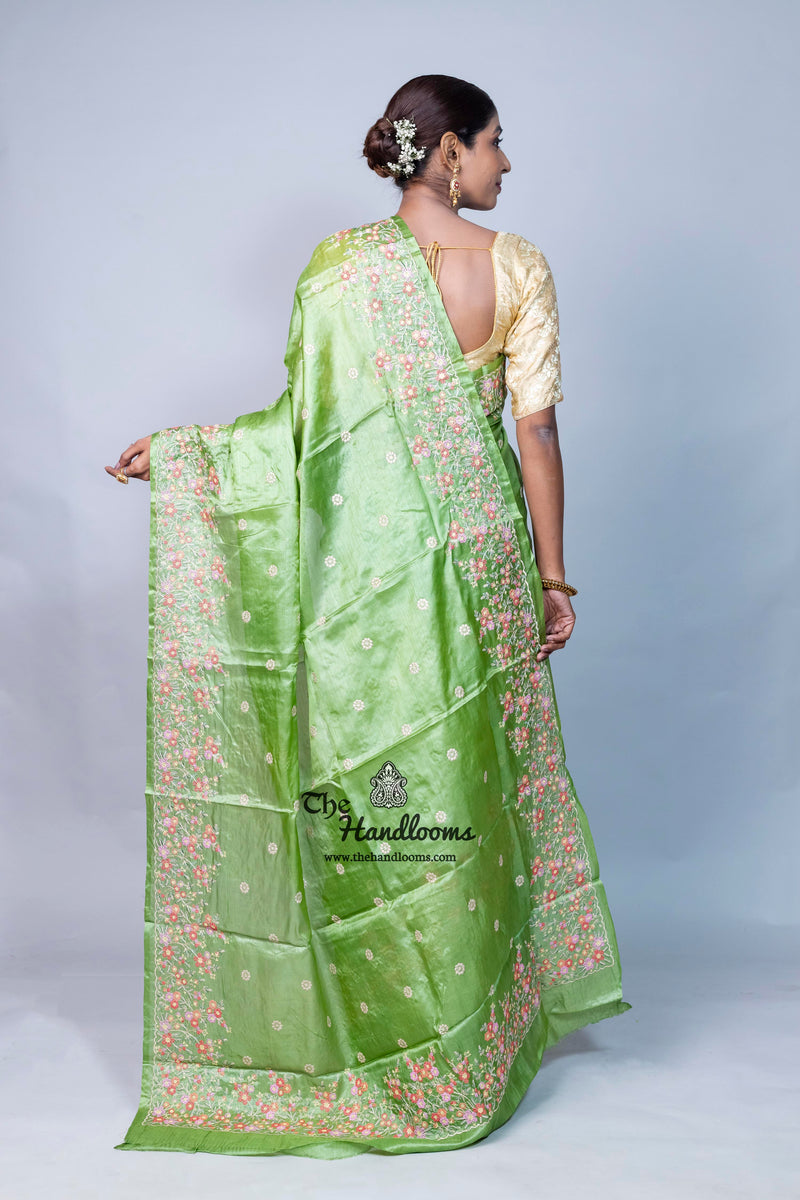 Tussar Silk Handloom Banarasi Saree With Chikankari