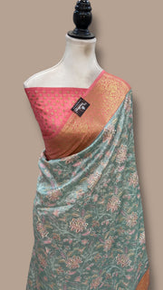 Pure Dupion Silk Handloom Banarasi Saree With Chikankari - The Handlooms