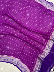 Pure Georgette Dupatta - Magenta With Royal Blue silver zari - The Handlooms