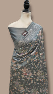 Pure Dupion Silk Handloom Banarasi Saree With Chikankari - The Handlooms