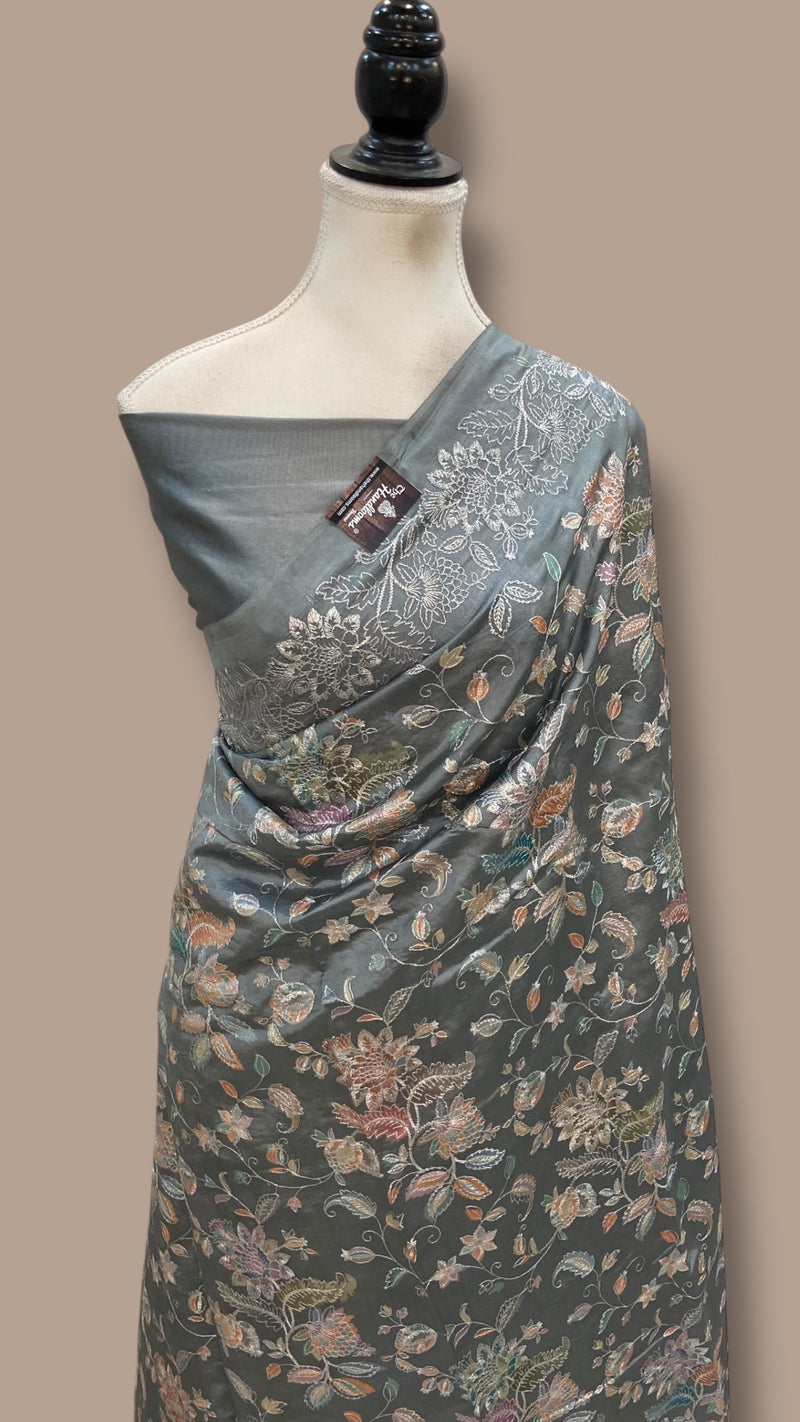 Pure Dupion Silk Handloom Banarasi Saree With Chikankari - The Handlooms