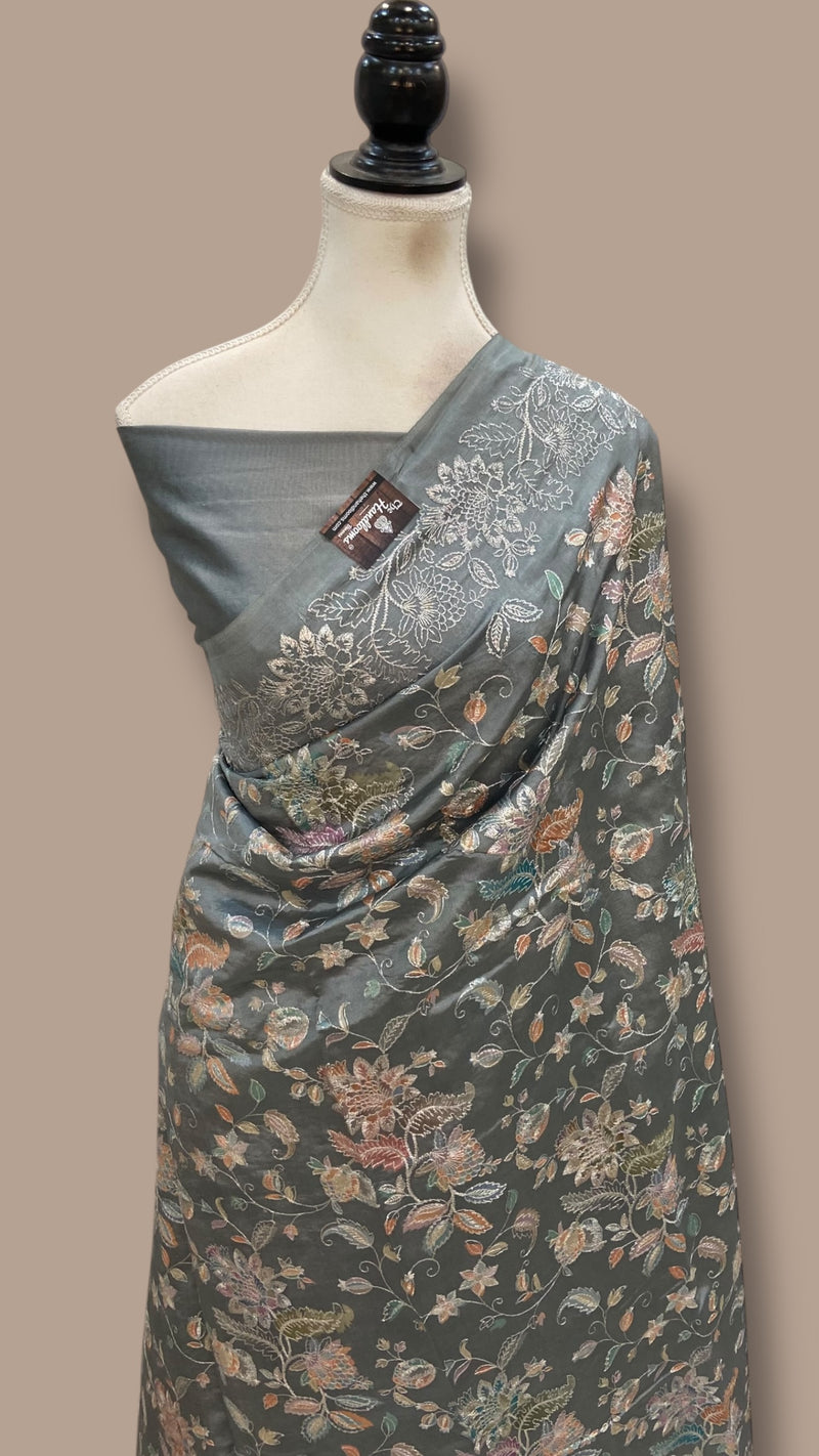 Pure Dupion Silk Handloom Banarasi Saree With Chikankari - The Handlooms