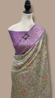 Pure Dupion Silk Handloom Banarasi Saree With Chikankari - The Handlooms