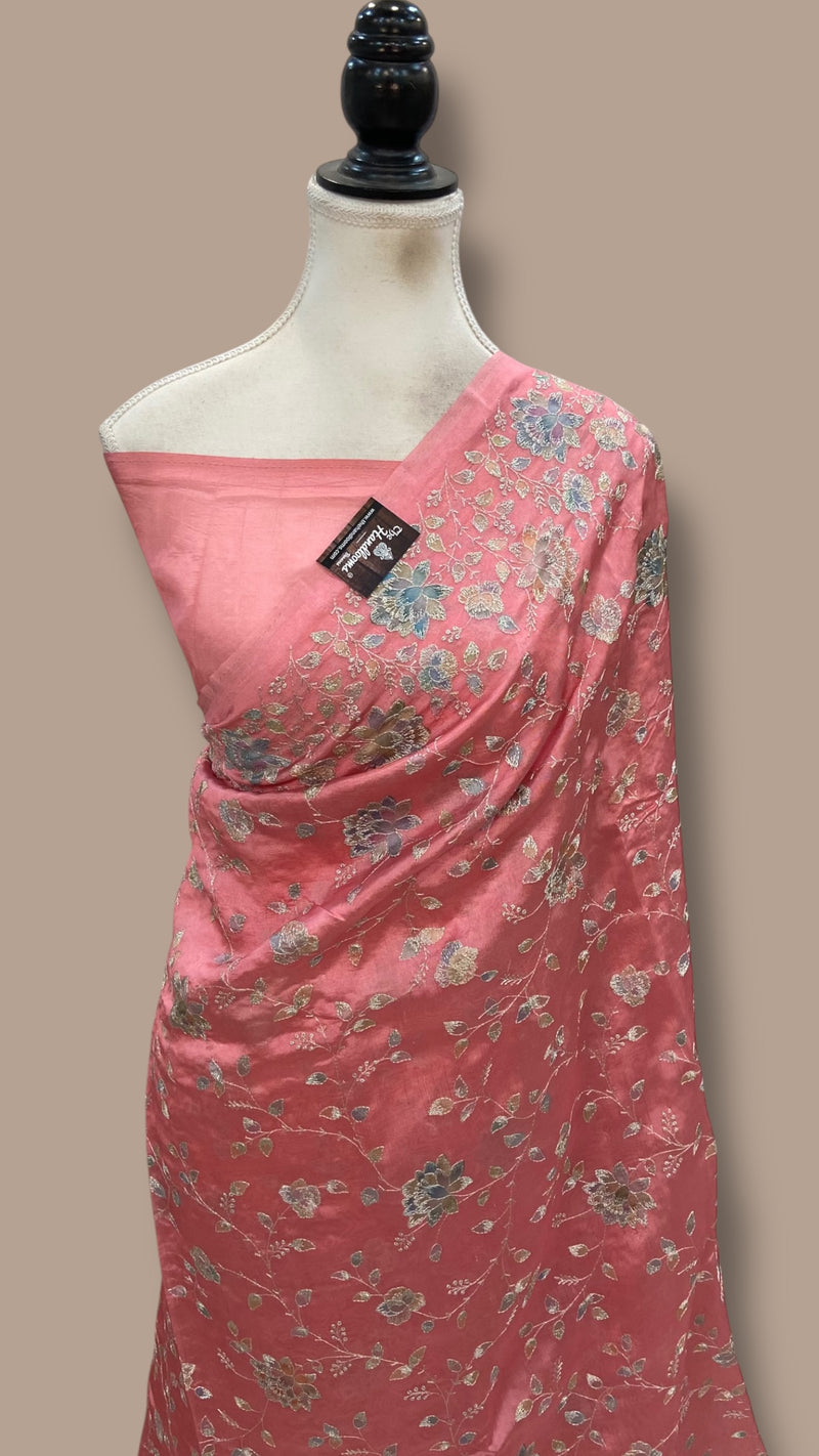 Pure Dupion Silk Handloom Banarasi Saree With Chikankari - The Handlooms