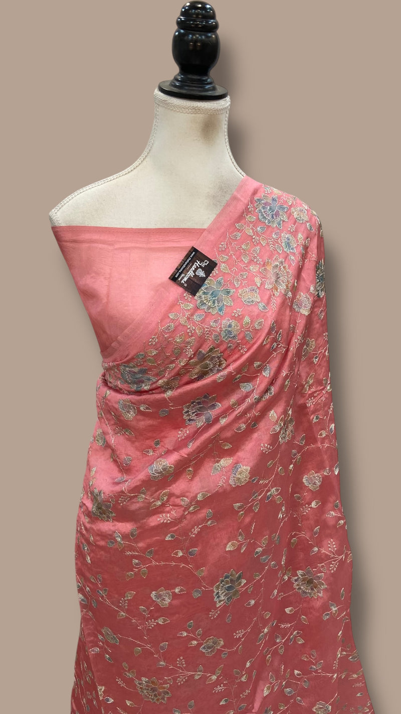 Pure Dupion Silk Handloom Banarasi Saree With Chikankari - The Handlooms