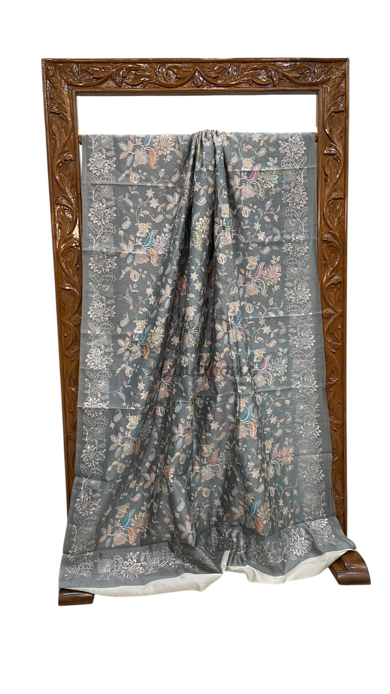Pure Dupion Silk Handloom Banarasi Saree With Chikankari - The Handlooms