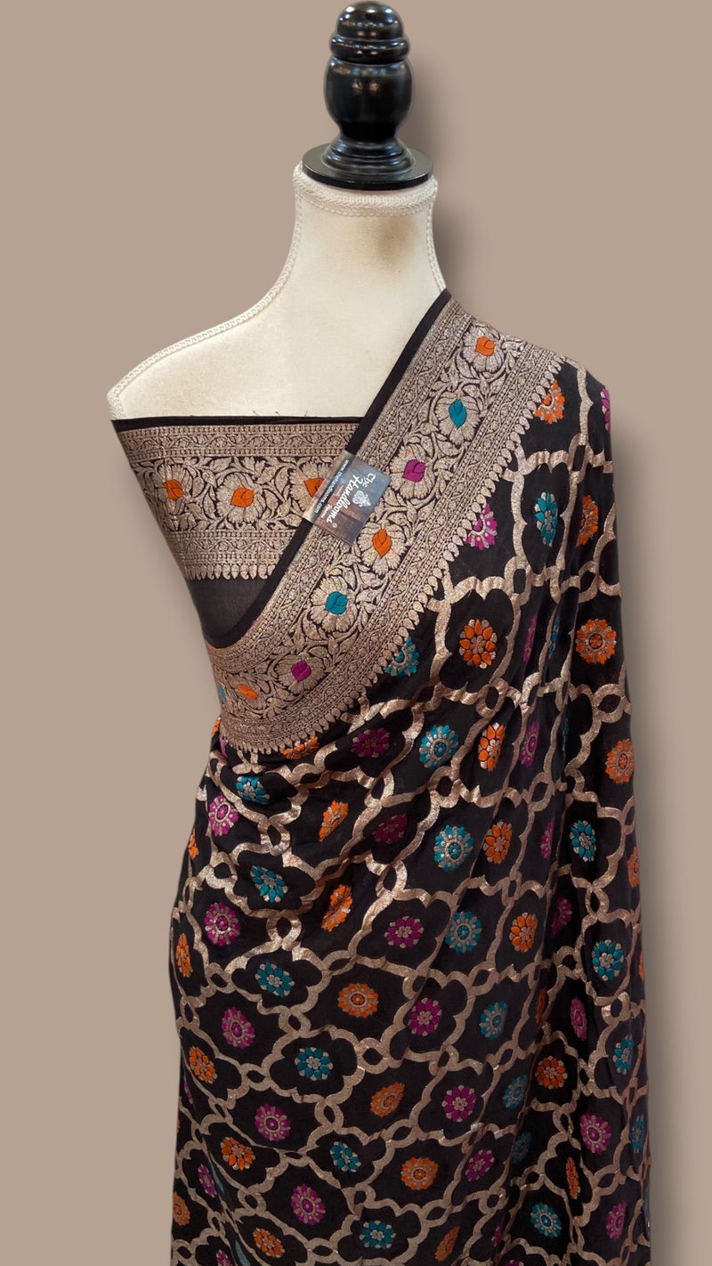 Pure Khaddi Georgette Handloom Banarasi Saree - Water Zari