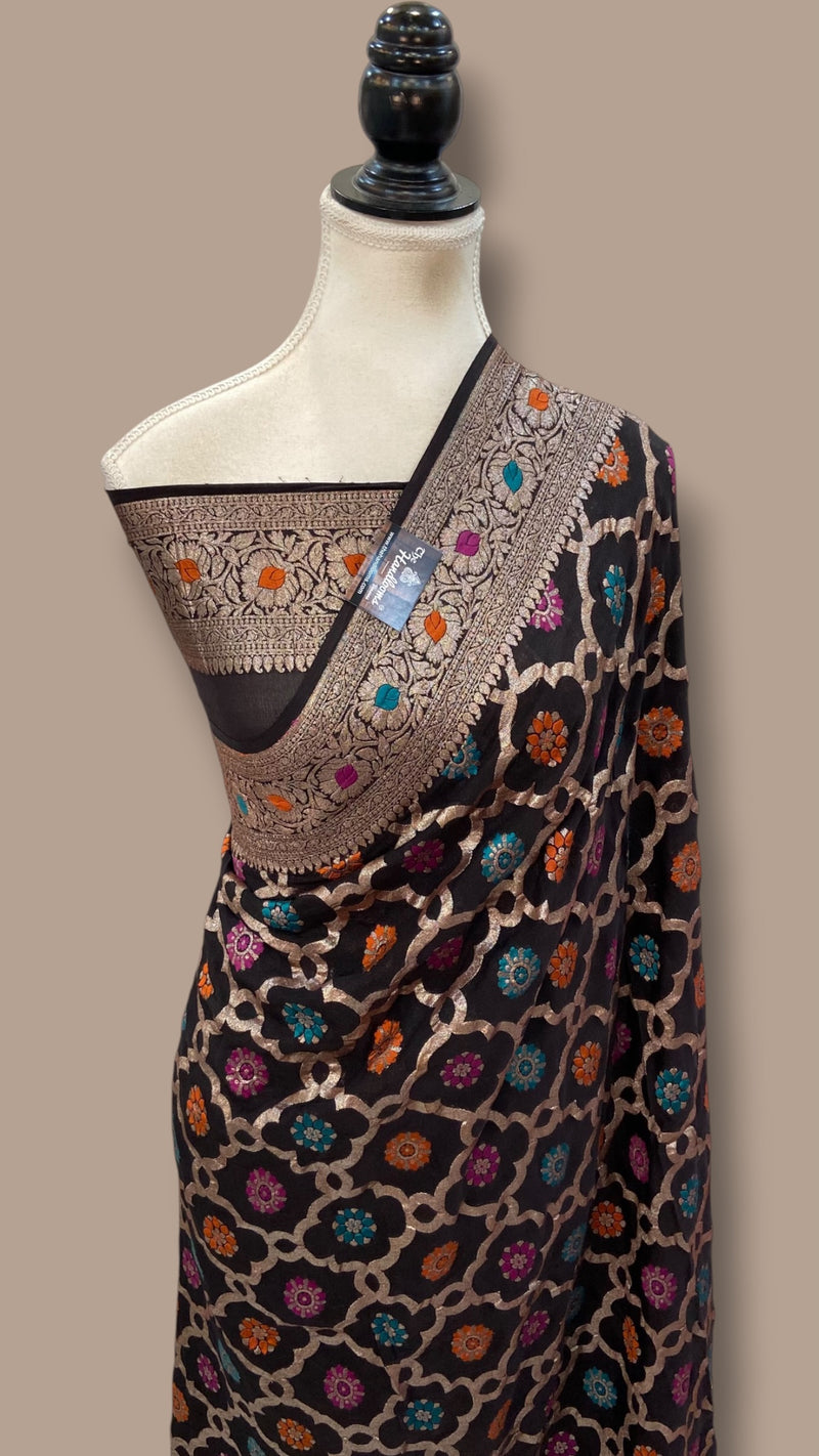 Pure Khaddi Georgette Handloom Banarasi Saree - Water Zari