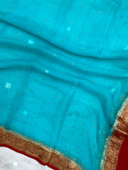 Pure Georgette Dupatta - gold zari - The Handlooms
