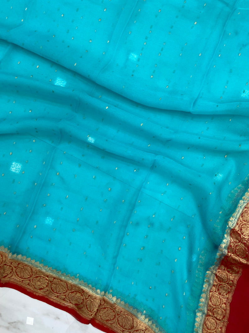 Pure Georgette Dupatta - gold zari - The Handlooms
