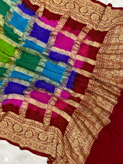 Pure Georgette Banarasi Bandhej Handloom Dupatta - The Handlooms