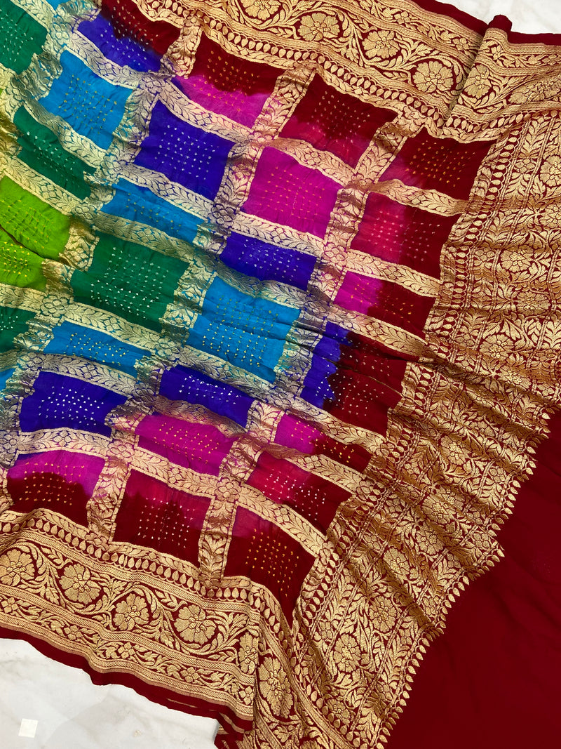 Pure Georgette Banarasi Bandhej Handloom Dupatta - The Handlooms