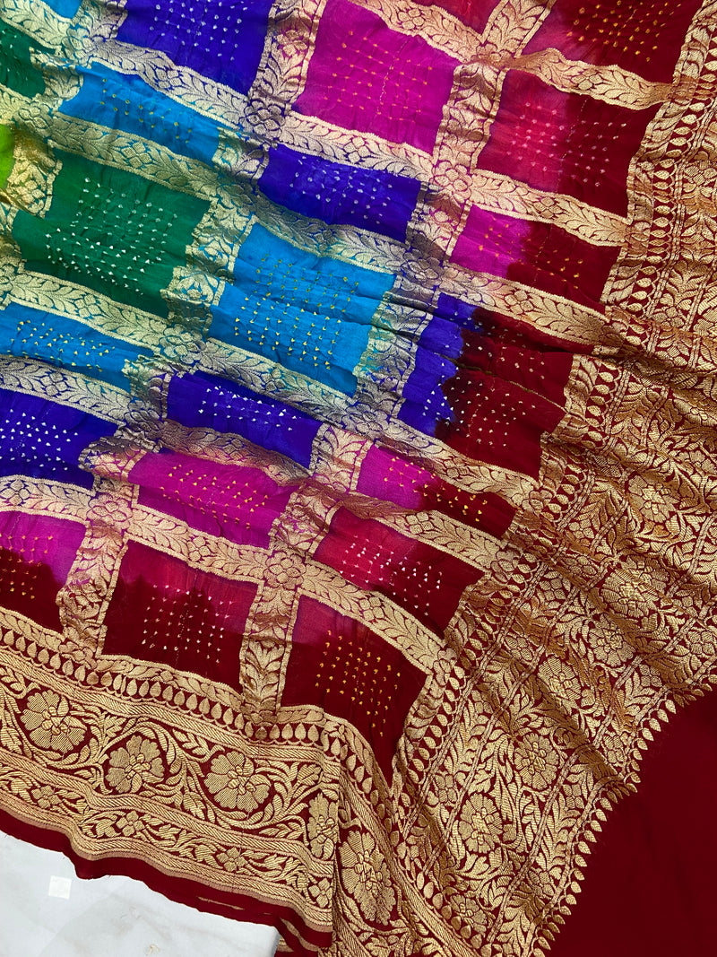 Pure Georgette Banarasi Bandhej Handloom Dupatta - The Handlooms