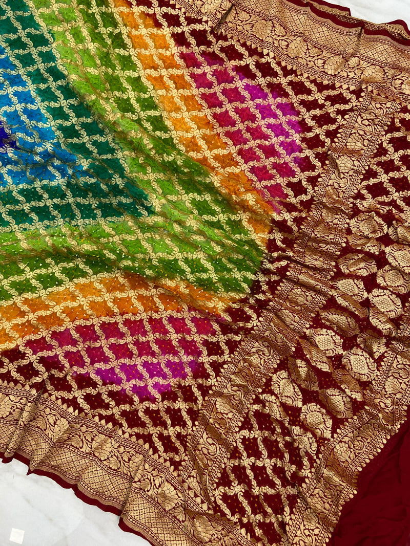 Pure Georgette Banarasi Bandhej Handloom Dupatta - The Handlooms