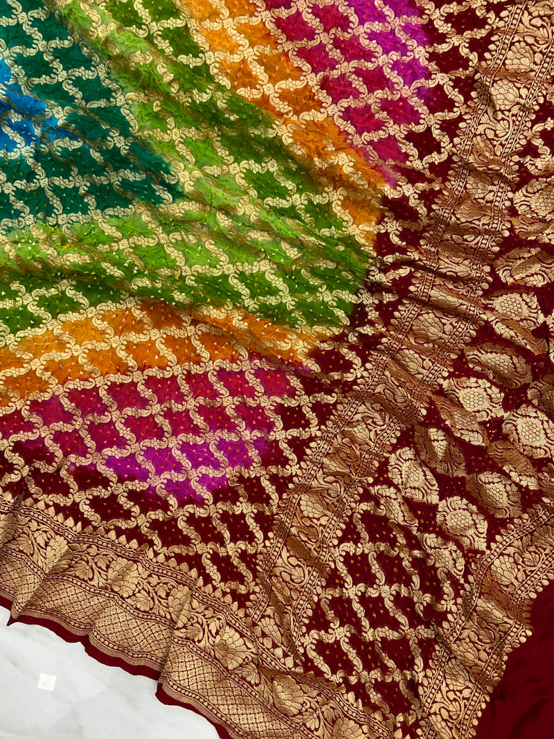 Pure Georgette Banarasi Bandhej Handloom Dupatta - The Handlooms