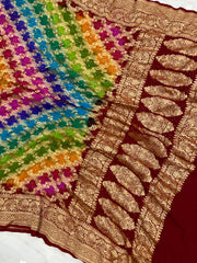 Pure Georgette Banarasi Bandhej Handloom Dupatta - The Handlooms