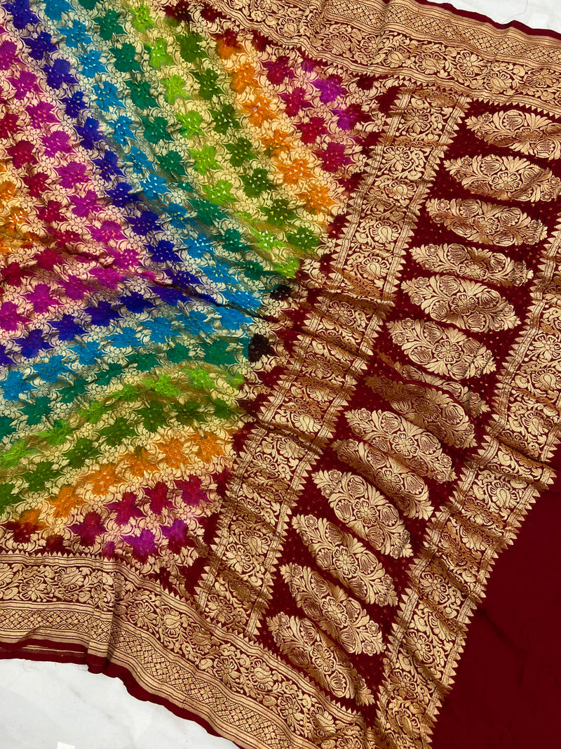 Pure Georgette Banarasi Bandhej Handloom Dupatta - The Handlooms