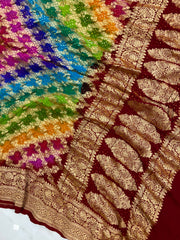Pure Georgette Banarasi Bandhej Handloom Dupatta - The Handlooms