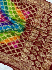 Pure Georgette Banarasi Bandhej Handloom Dupatta - The Handlooms