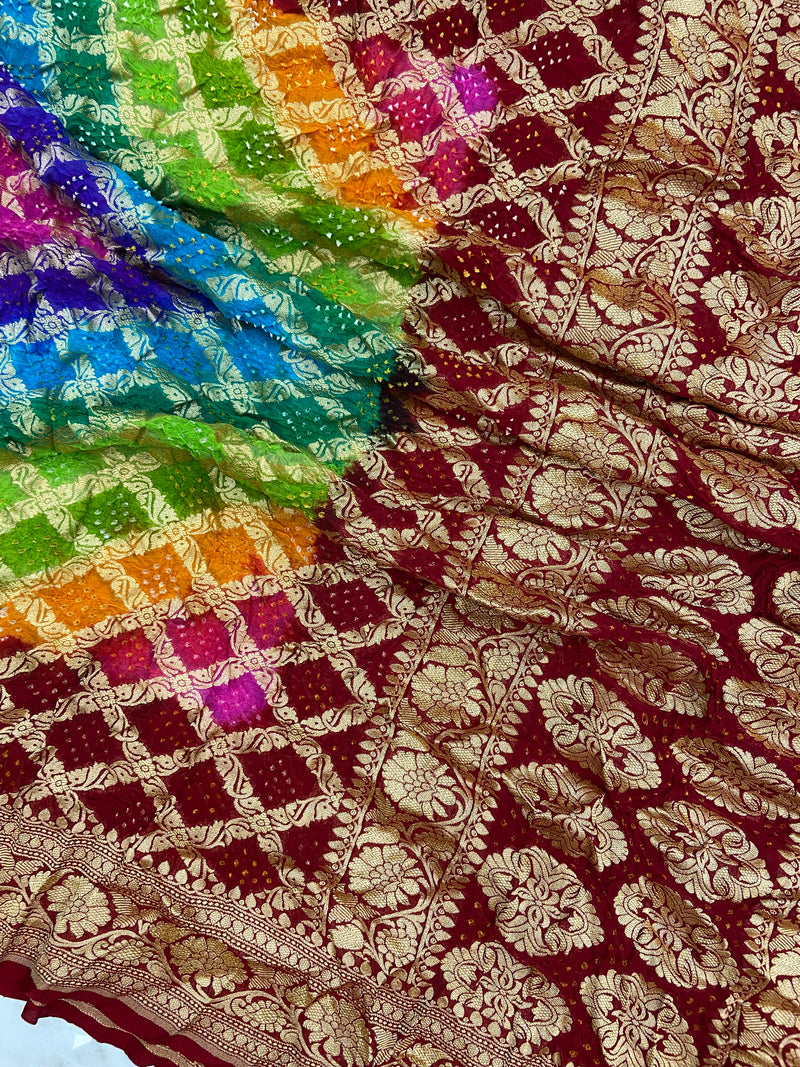 Pure Georgette Banarasi Bandhej Handloom Dupatta - The Handlooms