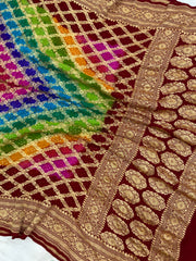 Pure Georgette Banarasi Bandhej Handloom Dupatta - The Handlooms