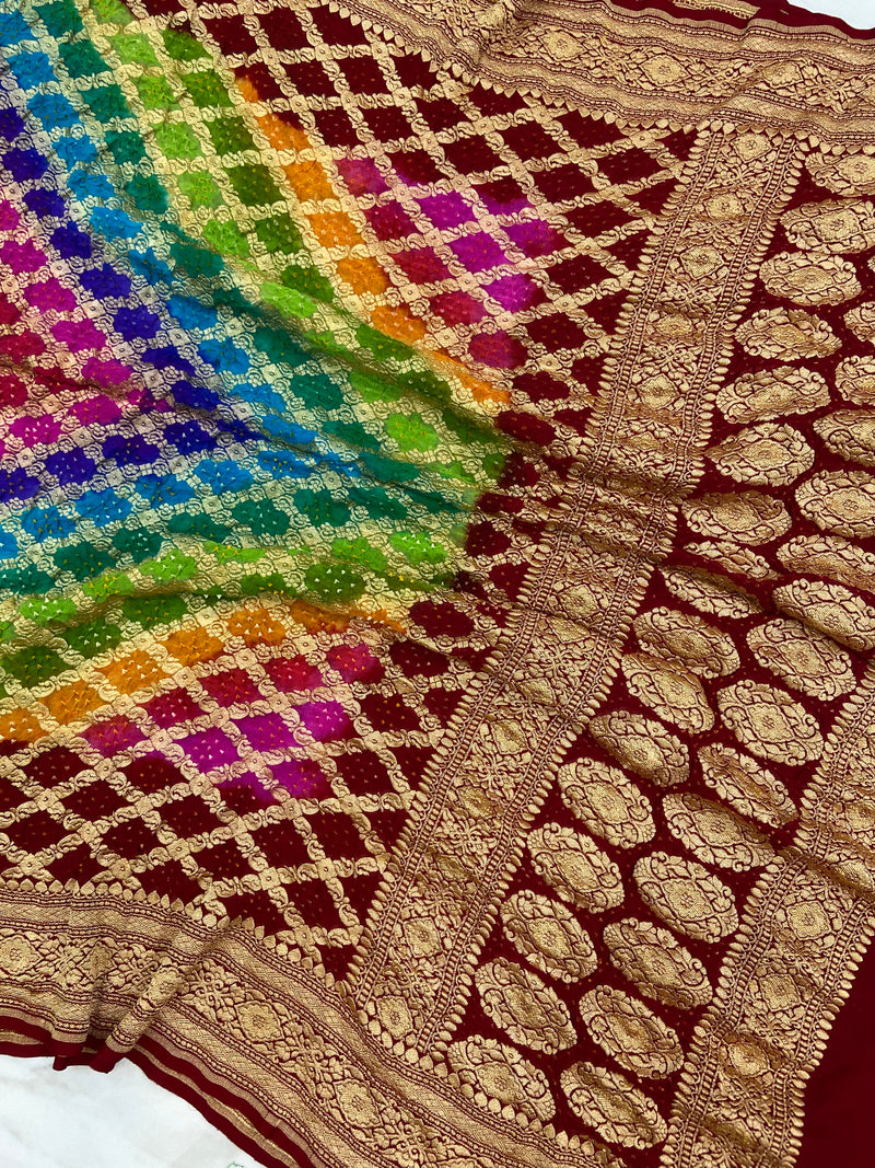 Pure Georgette Banarasi Bandhej Handloom Dupatta - The Handlooms