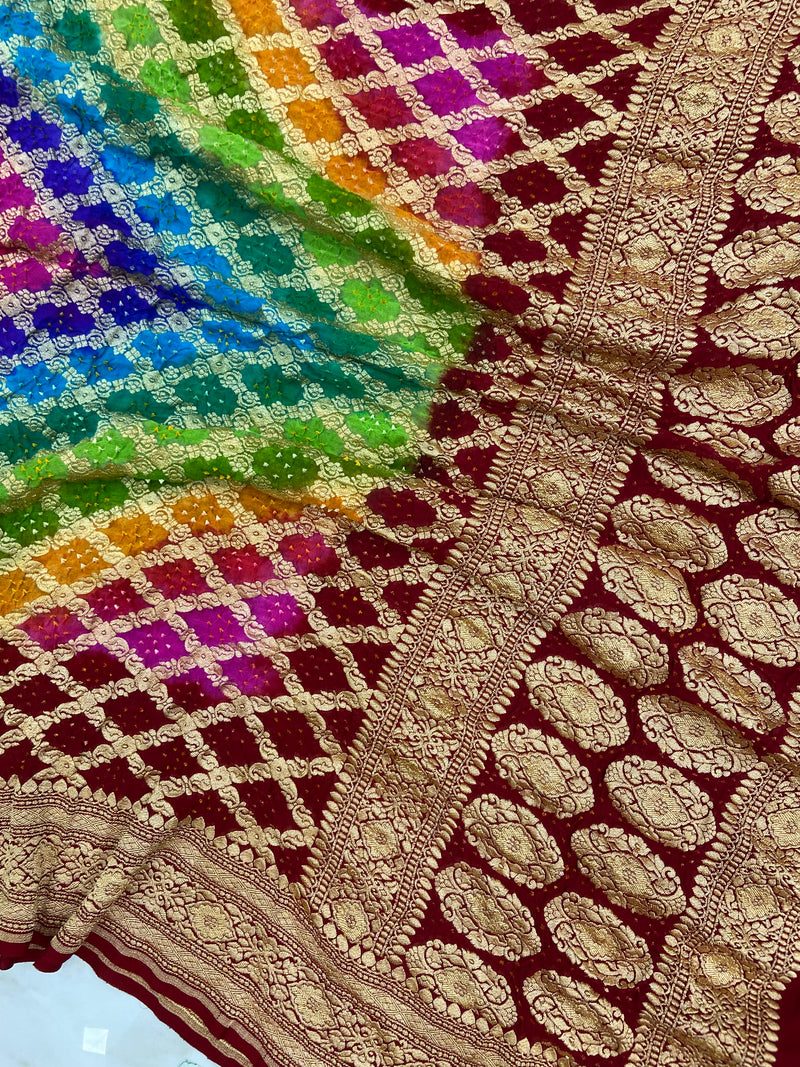 Pure Georgette Banarasi Bandhej Handloom Dupatta - The Handlooms