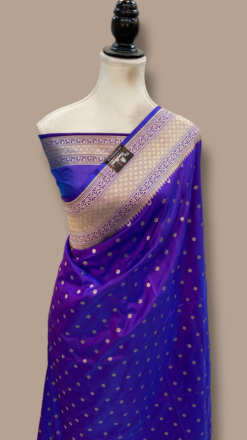 Pure Katan Silk Banarasi Handloom Saree - All Over Motifs - The Handlooms