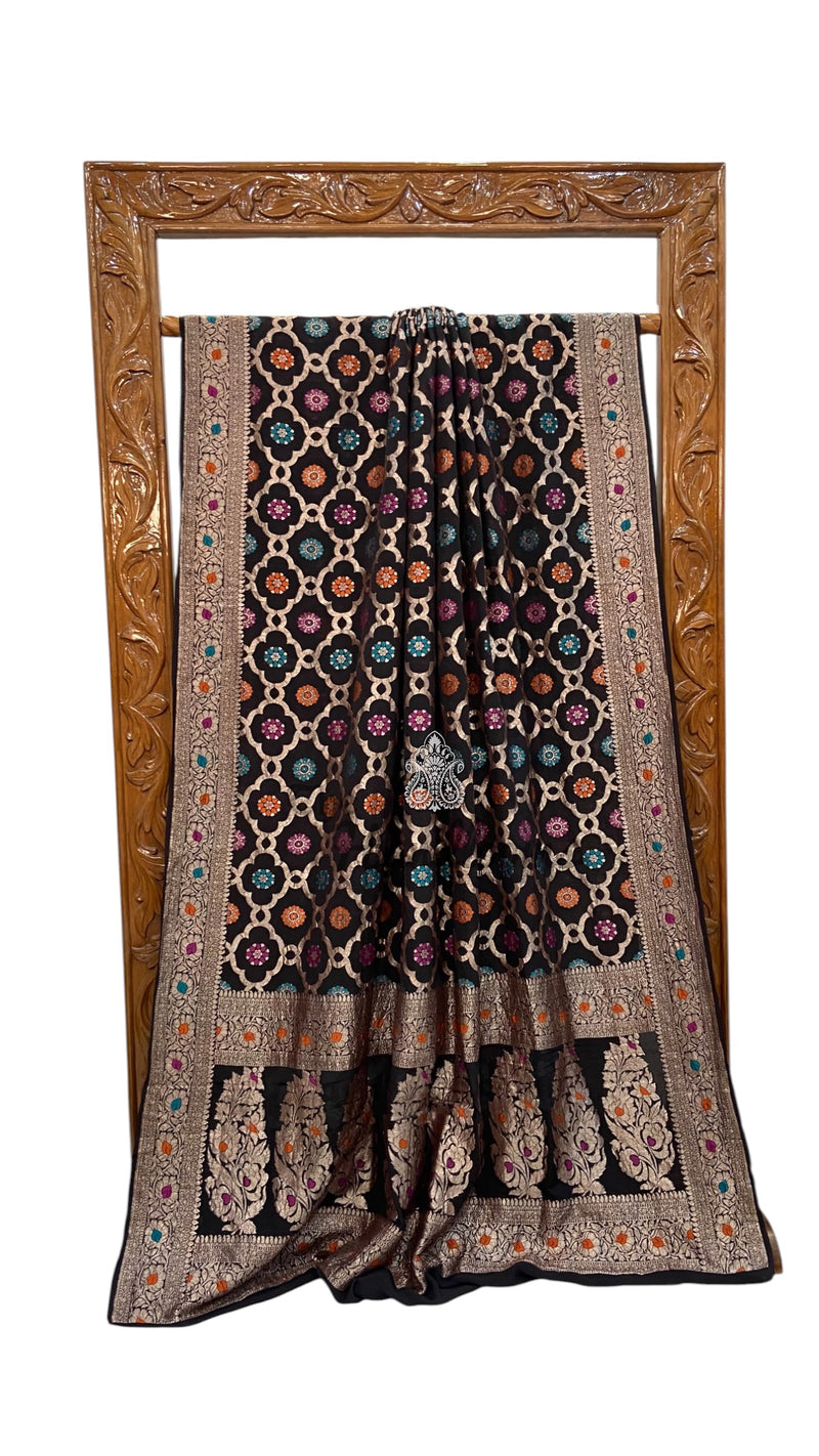 Pure Khaddi Georgette Handloom Banarasi Saree - Water Zari