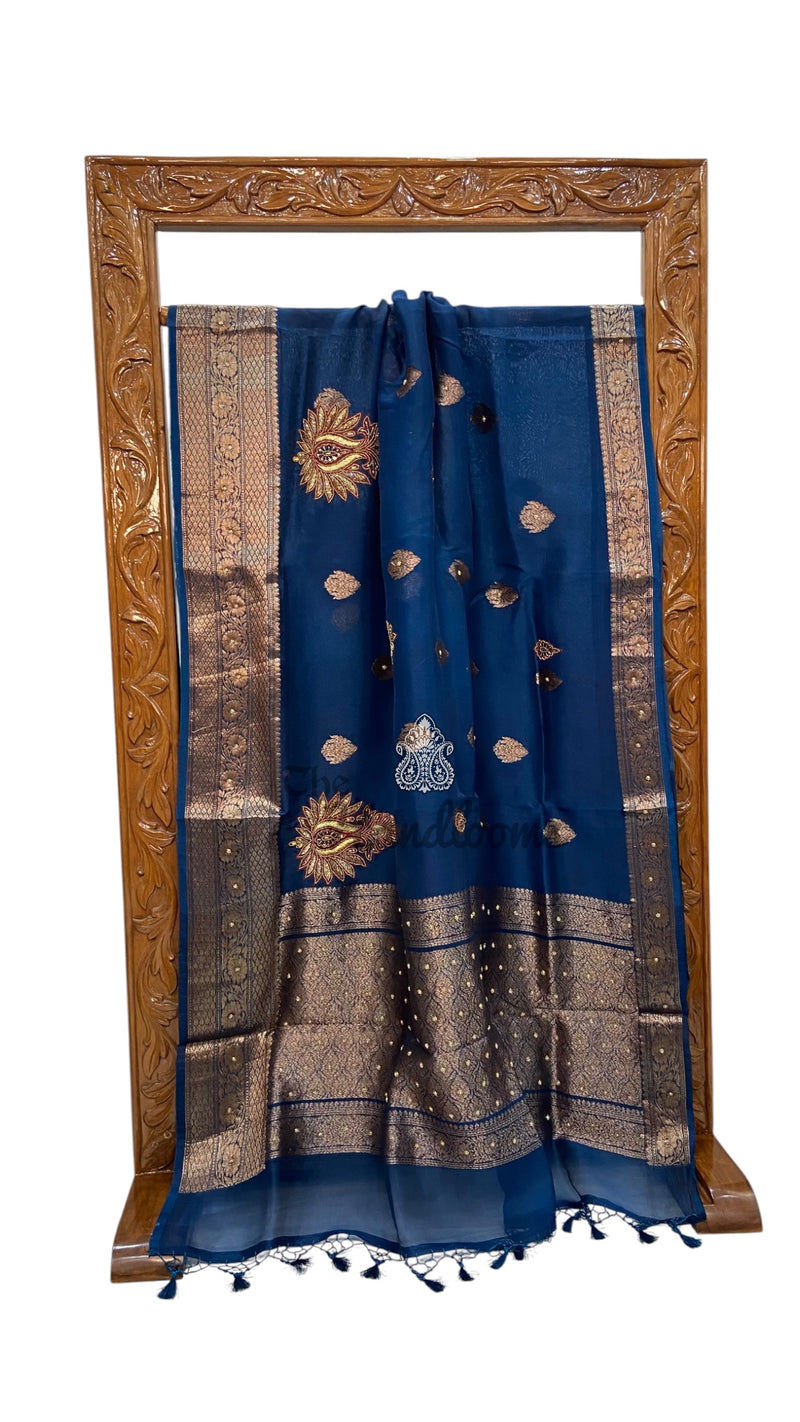 Pure Kora Silk Handloom Banarasi Saree - Handwork