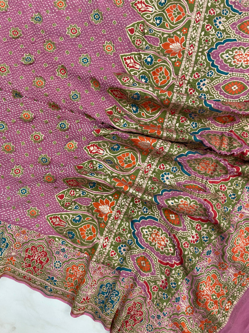Pure Georgette Banarasi Bandhej Handloom Dupatta - The Handlooms