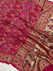 Pure Georgette Banarasi Bandhej Handloom Dupatta - The Handlooms