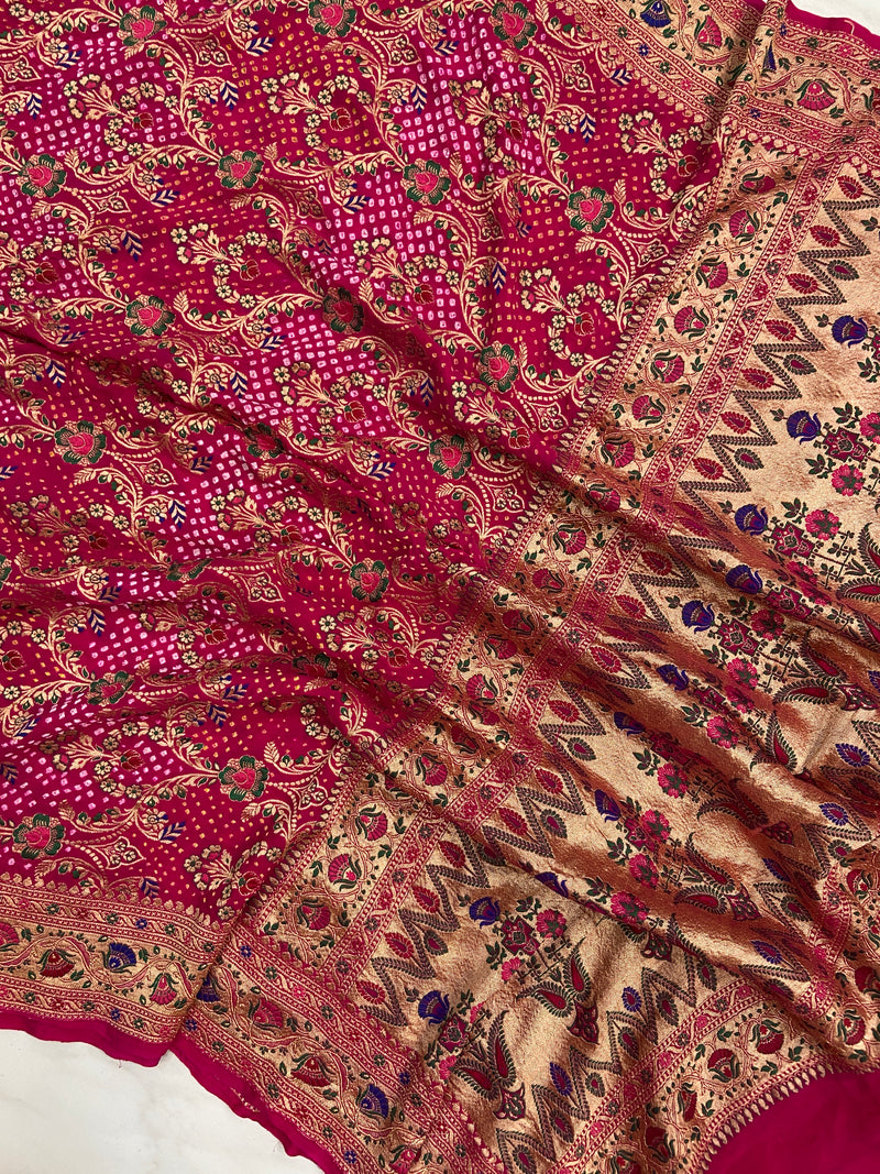 Pure Georgette Banarasi Bandhej Handloom Dupatta - The Handlooms