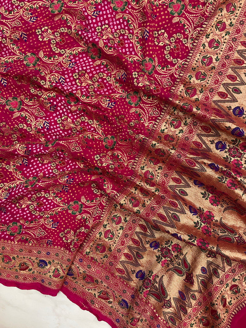 Pure Georgette Banarasi Bandhej Handloom Dupatta - The Handlooms