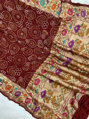 Pure Georgette Banarasi Bandhej Handloom Dupatta - The Handlooms
