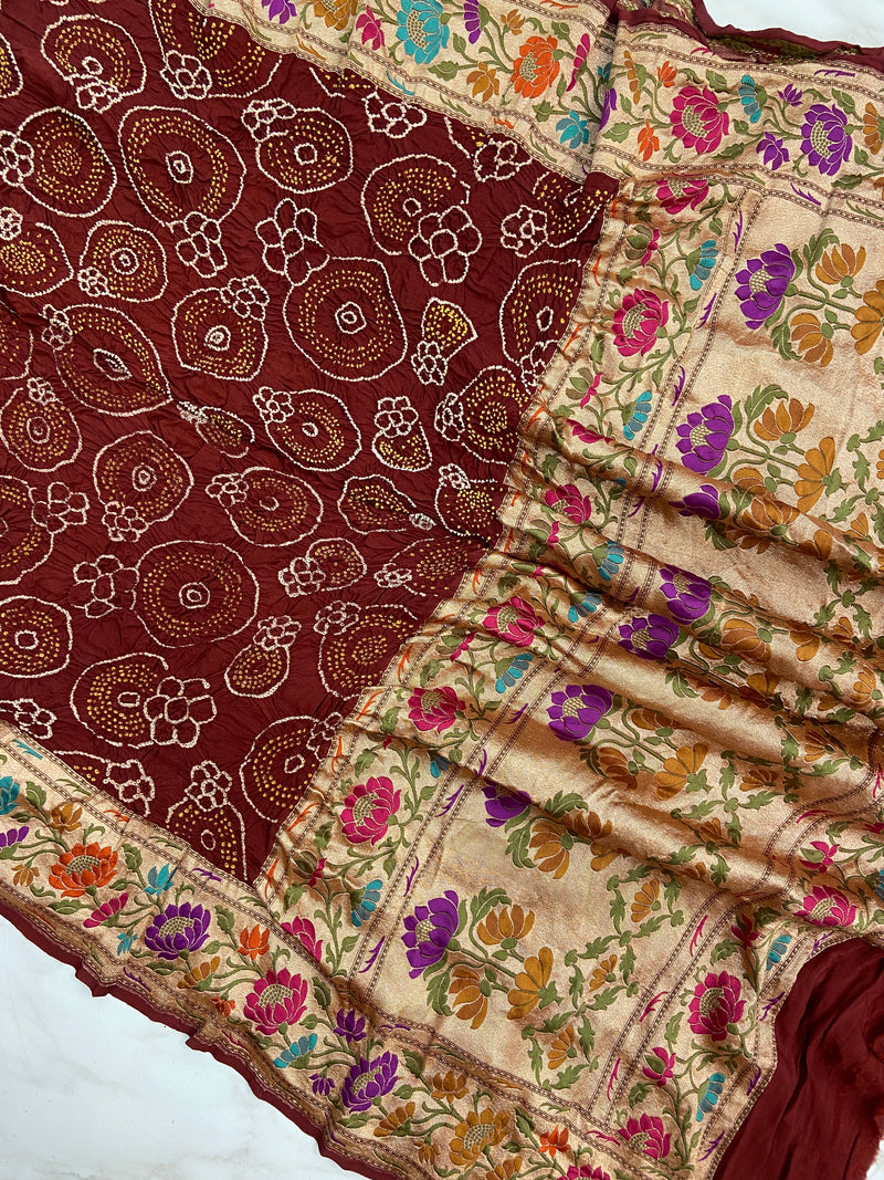 Pure Georgette Banarasi Bandhej Handloom Dupatta - The Handlooms