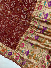 Pure Georgette Banarasi Bandhej Handloom Dupatta - The Handlooms
