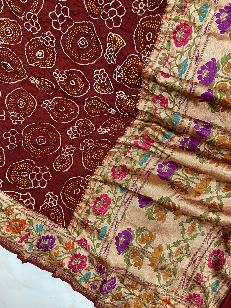 Pure Georgette Banarasi Bandhej Handloom Dupatta - The Handlooms