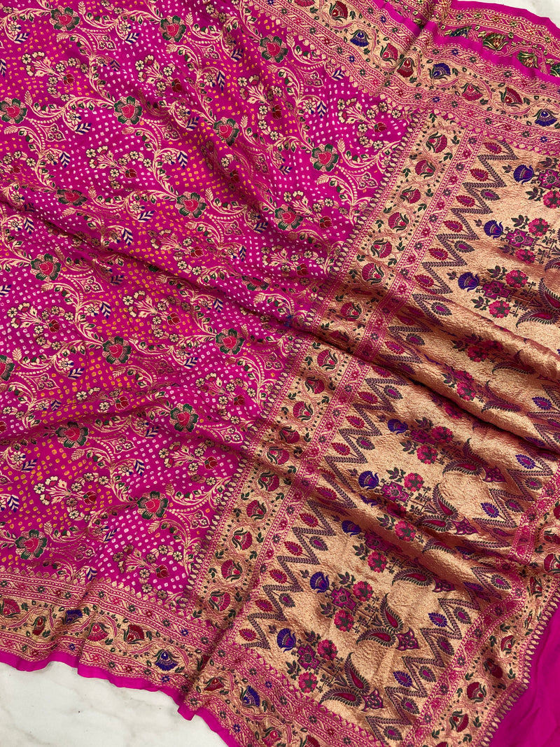 Pure Georgette Banarasi Bandhej Handloom Dupatta - The Handlooms