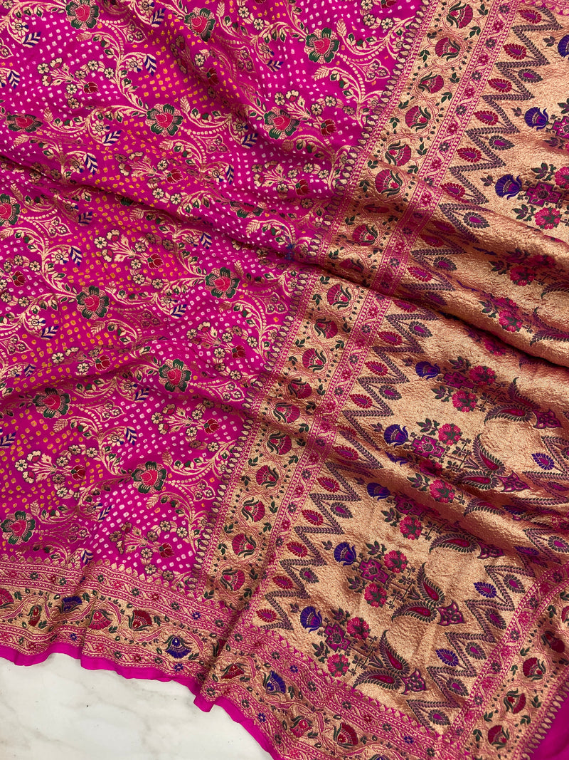 Pure Georgette Banarasi Bandhej Handloom Dupatta - The Handlooms