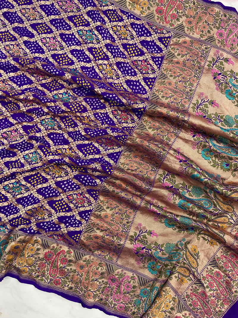 Pure Georgette Banarasi Bandhej Handloom Dupatta - The Handlooms
