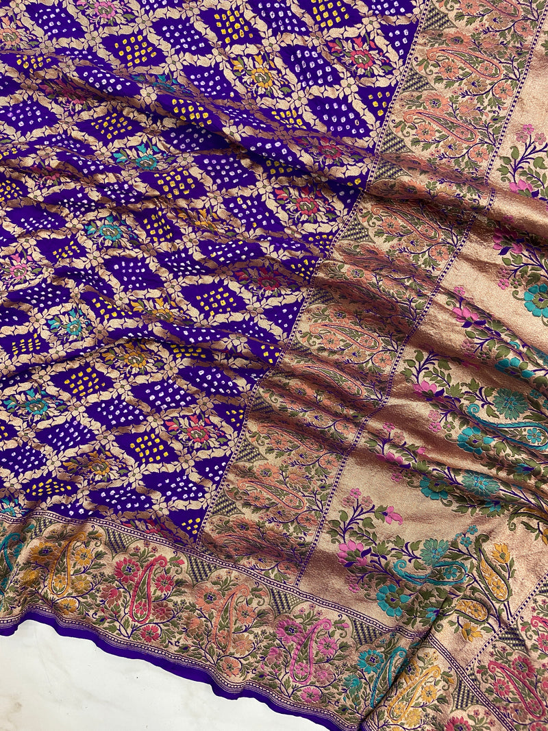 Pure Georgette Banarasi Bandhej Handloom Dupatta - The Handlooms