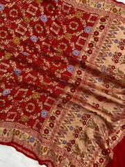 Pure Georgette Banarasi Bandhej Handloom Dupatta - The Handlooms