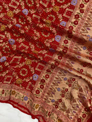 Pure Georgette Banarasi Bandhej Handloom Dupatta - The Handlooms