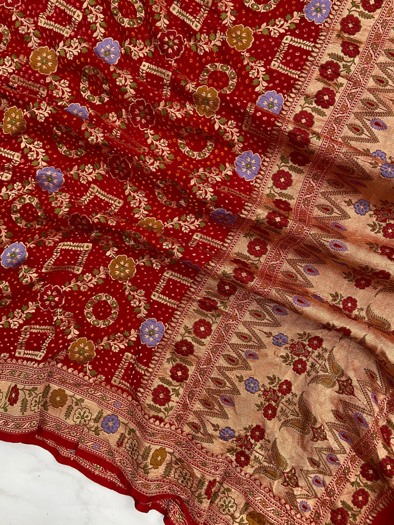 Pure Georgette Banarasi Bandhej Handloom Dupatta - The Handlooms