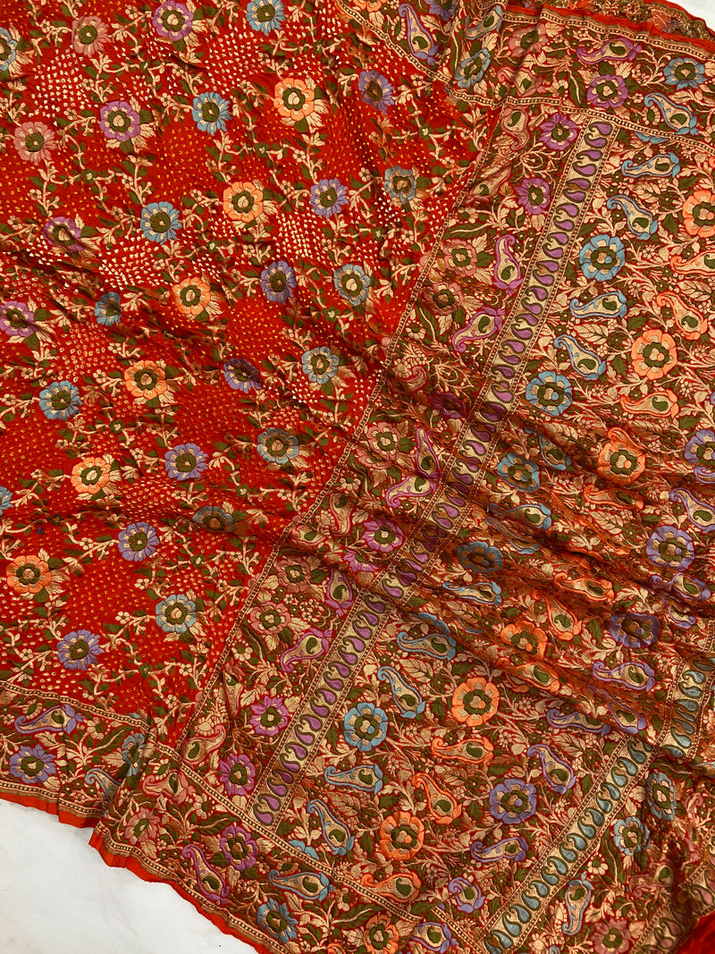 Pure Georgette Banarasi Bandhej Handloom Dupatta - The Handlooms